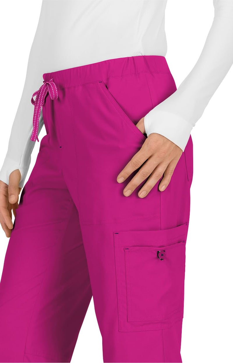KOI Basics Holly Women's 8-Pocket Stretch Cargo Scrub Pants Azalea Pink Medium Tall - Image 3